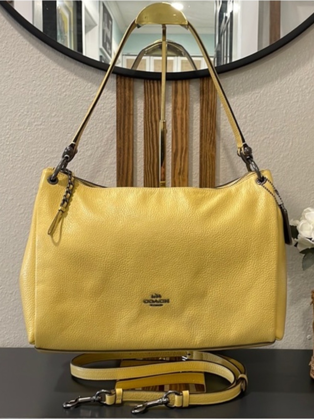 Coach Mia Hobo Pebbled Leather Shoulder Bag in Sunflower